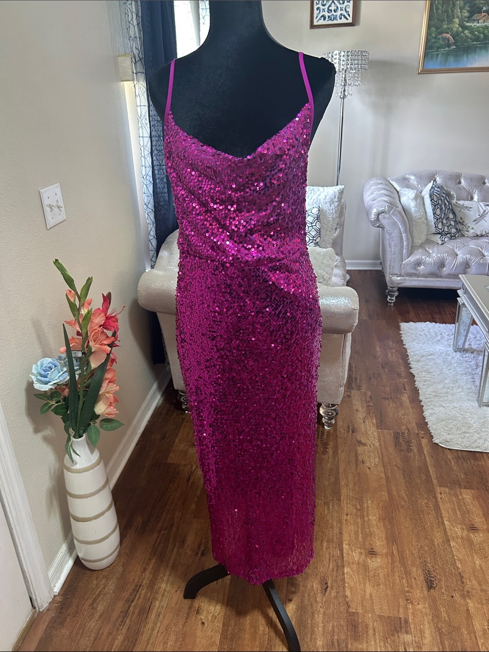 Taylor Magenta Sequin Midi Dress